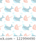 seamless pattern with dolphins, stingray 122994490
