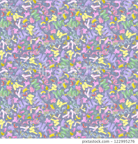 Colorful ribbons seamless pattern. Hand drawn watercolor illustration of confetti isolated on purple background. Can be used for textile, fabric, scrapbook and other printed products. Colorful ribbons seamless pattern. Hand drawn watercolor illustration of confetti isolated on purple background. Can be used for textile, fabric, scrapbook and other printed products. 122995276