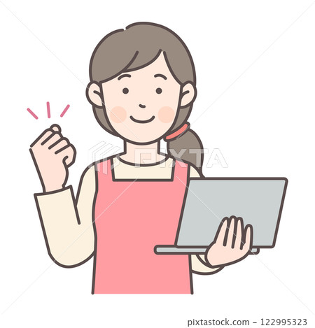 A housewife posing with a laptop 122995323