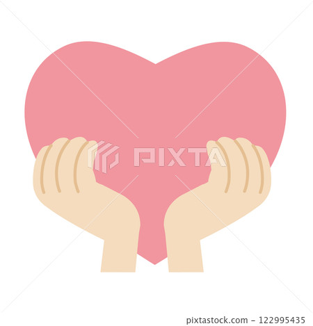 Gentle hands protecting a big pink heart Gentle hands protecting a big pink heart 122995435