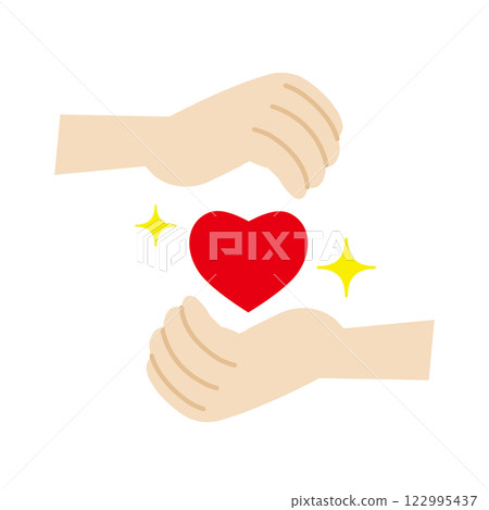 Hands wrapping around a sparkling heart Hands wrapping around a sparkling heart 122995437