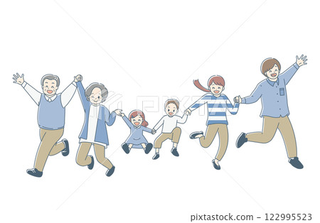 三代家庭跳躍和玩樂的插圖 122995523