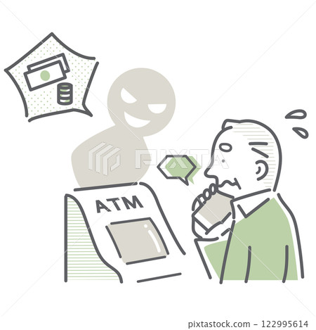 老年人被銀行轉帳詐騙誤導 — 簡單而時尚的線條畫插圖 122995614