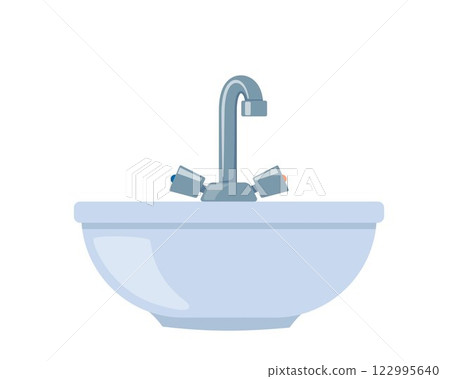 Modern bathroom pedestal sink isolated, home and hygiene concept. Vector illustration. 122995640