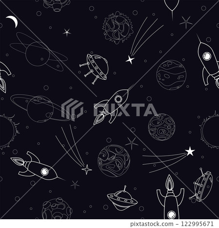 Seamless pattern space planets, rockets and stars Seamless pattern space planets, rockets and stars 122995671
