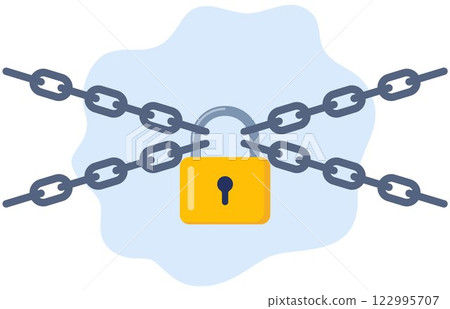 Closed lock on the chains. Symbol of protection of information, property, inaccessibility. Vector illustration. 122995707