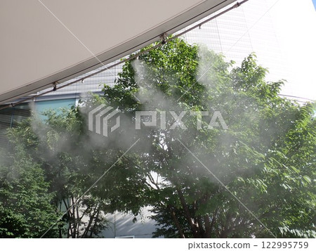 Mist curtains in a city of buildings Mist curtains in a city of buildings 122995759