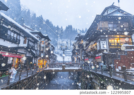 Ginzan Onsen on a snowy morning (Yamagata Prefecture) Ginzan Onsen on a snowy morning (Yamagata Prefecture) 122995807
