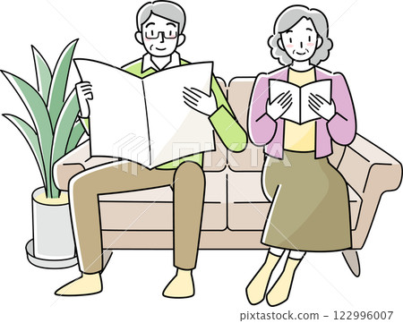 Senior couple relaxing on the sofa 122996007