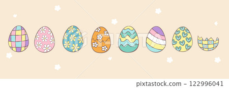 Draw vector illustration character design banner cute chicks for easter and spring Doodle cartoon style Draw vector illustration character design banner cute chicks for easter and spring Doodle cartoon style 122996041