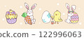 Draw vector illustration character design banner cute chicks Bunny for easter and spring Doodle cartoon style 122996063