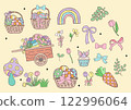 Cute Groovy Easter Bunny collection, Playful cartoon doodle animal hand drawing set. 122996064