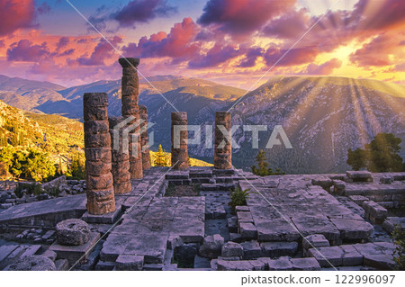 View of the Greek ancient ruins of Delphi View of the Greek ancient ruins of Delphi 122996097