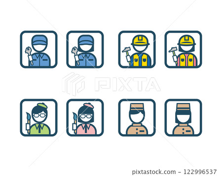 Occupation People square simple color illustration icon set 122996537