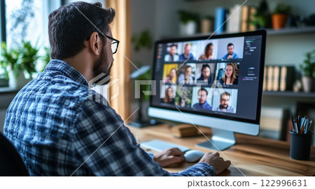 一個人在網上開會與遠程工作 122996631