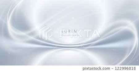 Abstract white cuve ray on grey background. with lighting effect sparkle. Frame curved for product design. 122996818