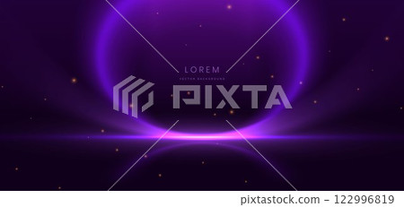 Elegant glowing purple curve ray light on dark purple background. 122996819