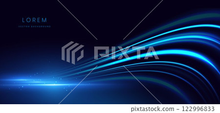Abstract elegant glowing blue curve ray lighting effect on black background. 122996833