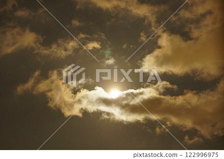 The moon seen through the clouds 122996975