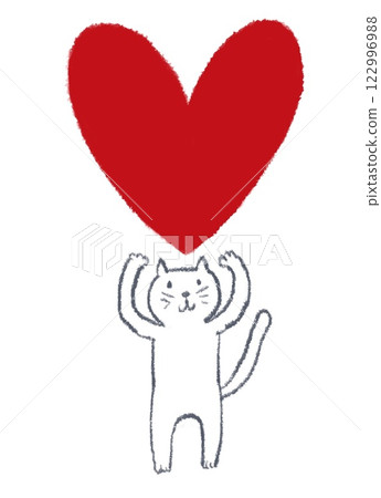 White cat holding a heart 122996988