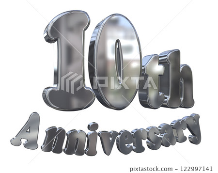3DCG 字母“10 週年/10 週年紀念閃光”銀色，銀色 122997141