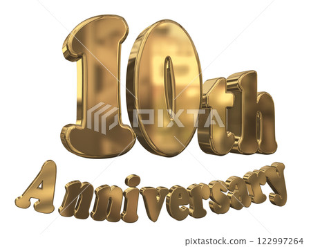 3DCG 字母“10 週年/10 週年紀念閃亮”金色，金色 122997264