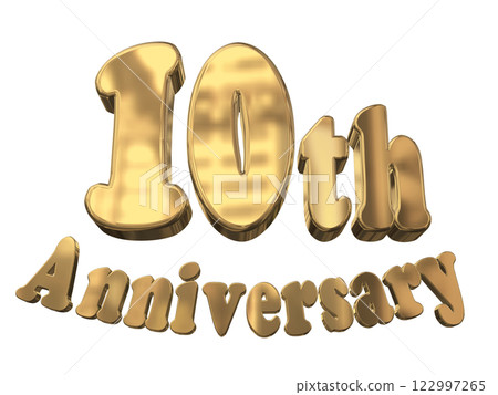 3DCG 字母“10 週年/10 週年紀念閃亮”金色，金色 122997265