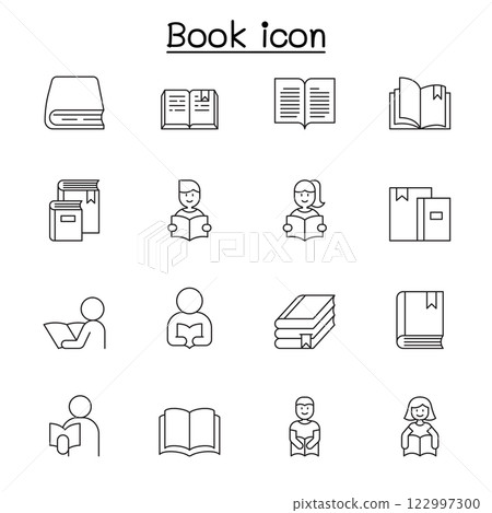 Book icon set in thin line style Book icon set in thin line style 122997300