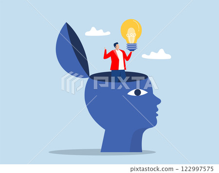 Idea Concept,businessman find new lightbulb best result or outcome, solving or finding solution, search new innovation, opportunity or invention, research concept vector 122997575
