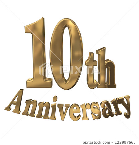 3DCG 字母“10 週年/10 週年紀念閃亮”金色，金色 122997663