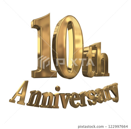 3DCG 字母“10 週年/10 週年紀念閃亮”金色，金色 122997664