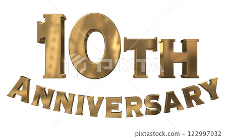 3DCG 字母“10 週年/10 週年紀念閃亮”金色,金色 3DCG 字母“10 週年/10 週年紀念閃亮”金色,金色 122997932