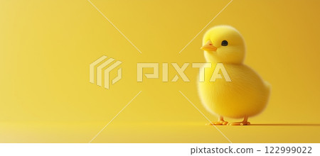 A simple chick portrait that stands out against a yellow background 122999022