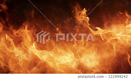旋轉的火焰和火花 AI 圖像的摘要背景 122999242