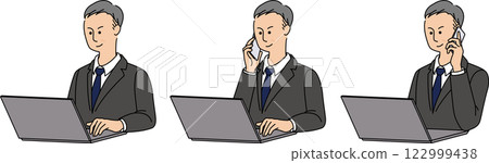 Male businessman in his 50s or 60s working on a laptop computer 1 122999438