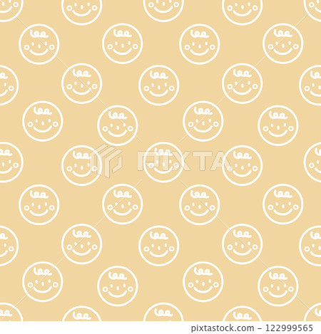 seamless minimal smile line art repeat pattern in yellow background, flat png illustration graphic design 122999565