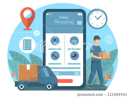Flat Illustration of Fast Delivery. The Future of Online Shopping 122999591