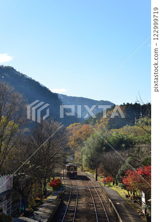 Autumn foliage at Kobe Station on the Watarase Valley Railway 122999719