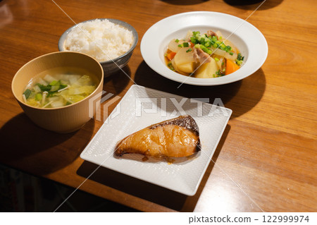 Teriyaki Yellowtail and Meat and Potatoes Japanese Cuisine 122999974