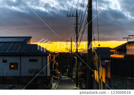 A detached house and a beautiful sky in the sunset A detached house and a beautiful sky in the sunset 123000016