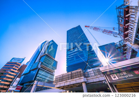 Tokyo cityscape in Japan, February. View of Shibuya Station entrance/exit B7, redevelopment, large cranes, etc. = 15th 123000216