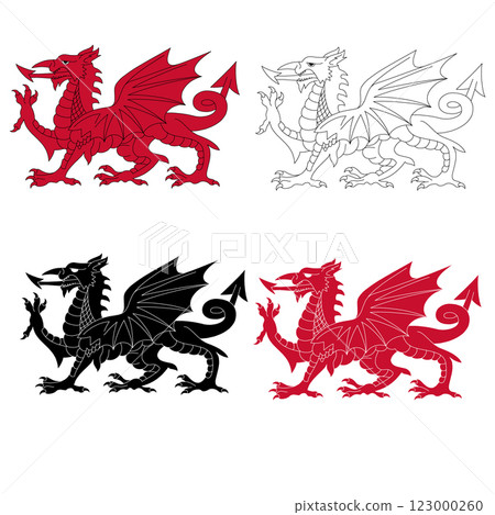 Red welsh dragon. Red dragon graphic sign. Welsh Pride. Dragon of wales. Red welsh dragon. Red dragon graphic sign. Welsh Pride. Dragon of wales. 123000260