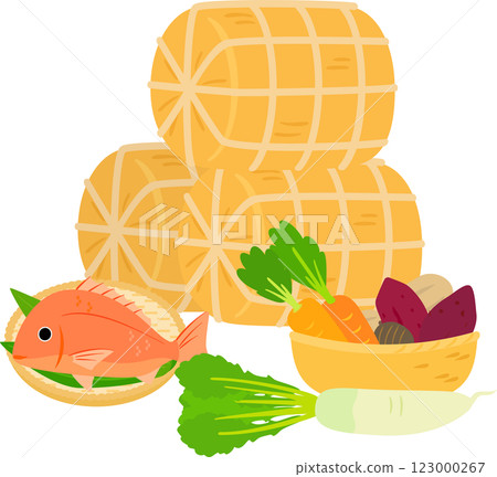 Rice sack, vegetables and sea bream 123000267