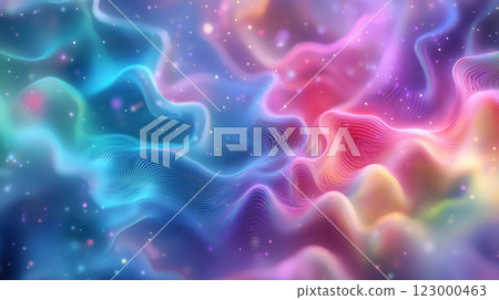 Abstract colorful waves with glowing particles create dreamy, vibrant atmosphere Abstract colorful waves with glowing particles create dreamy, vibrant atmosphere 123000463