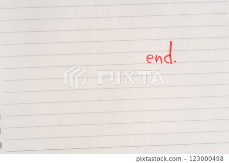 "end" written in the notebook 123000498