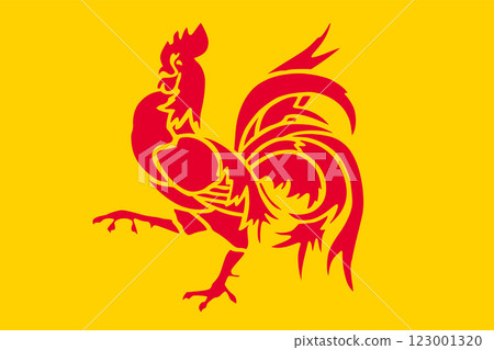Flag of Walloon Region (Kingdom of Belgium) Wallonie, red rooster on a yellow field, Flag of Walloon Region (Kingdom of Belgium) Wallonie, red rooster on a yellow field, 123001320