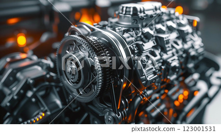 Car engine modern vehicle metal motor. 123001531