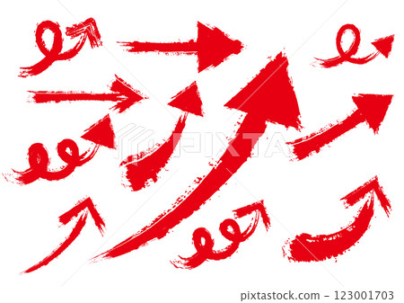 Watercolor brush writing, hand-drawn red curved arrow illustration material set Watercolor brush writing, hand-drawn red curved arrow illustration material set 123001703
