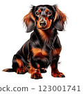 Realistic illustration: Miniature dachshund long black tan 123001741