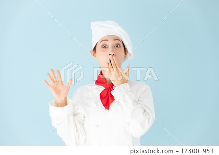 女廚師做菜外套驚訝 123001951